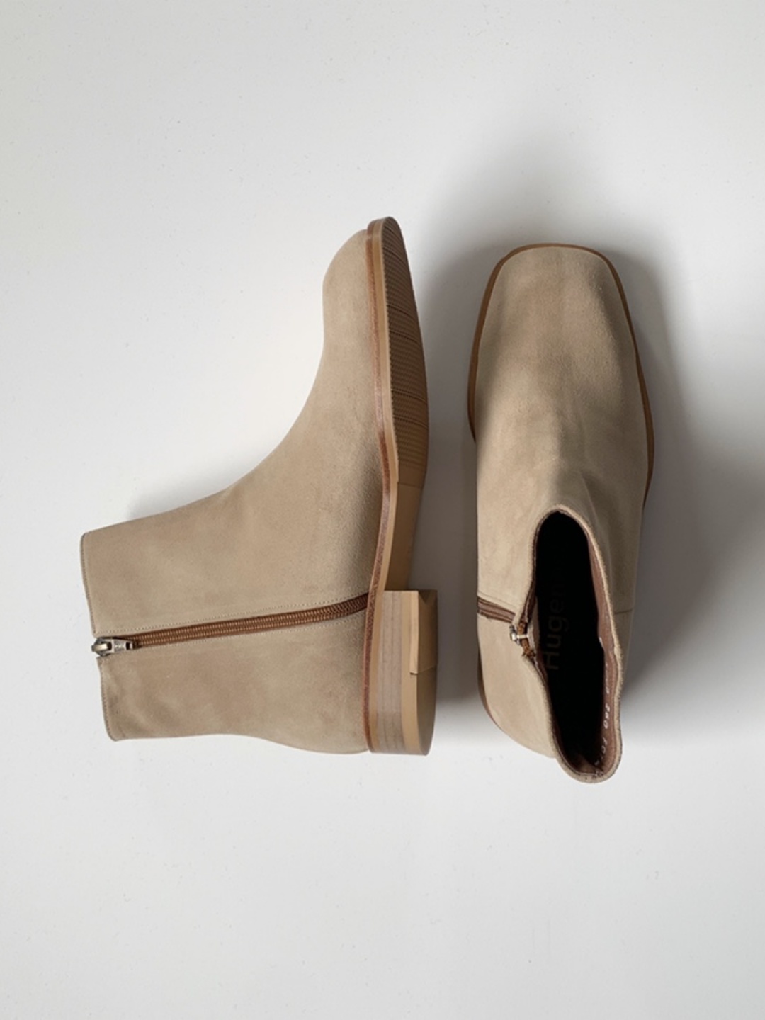 Hn suede square toe chelsea boots(light beige)[MADE]